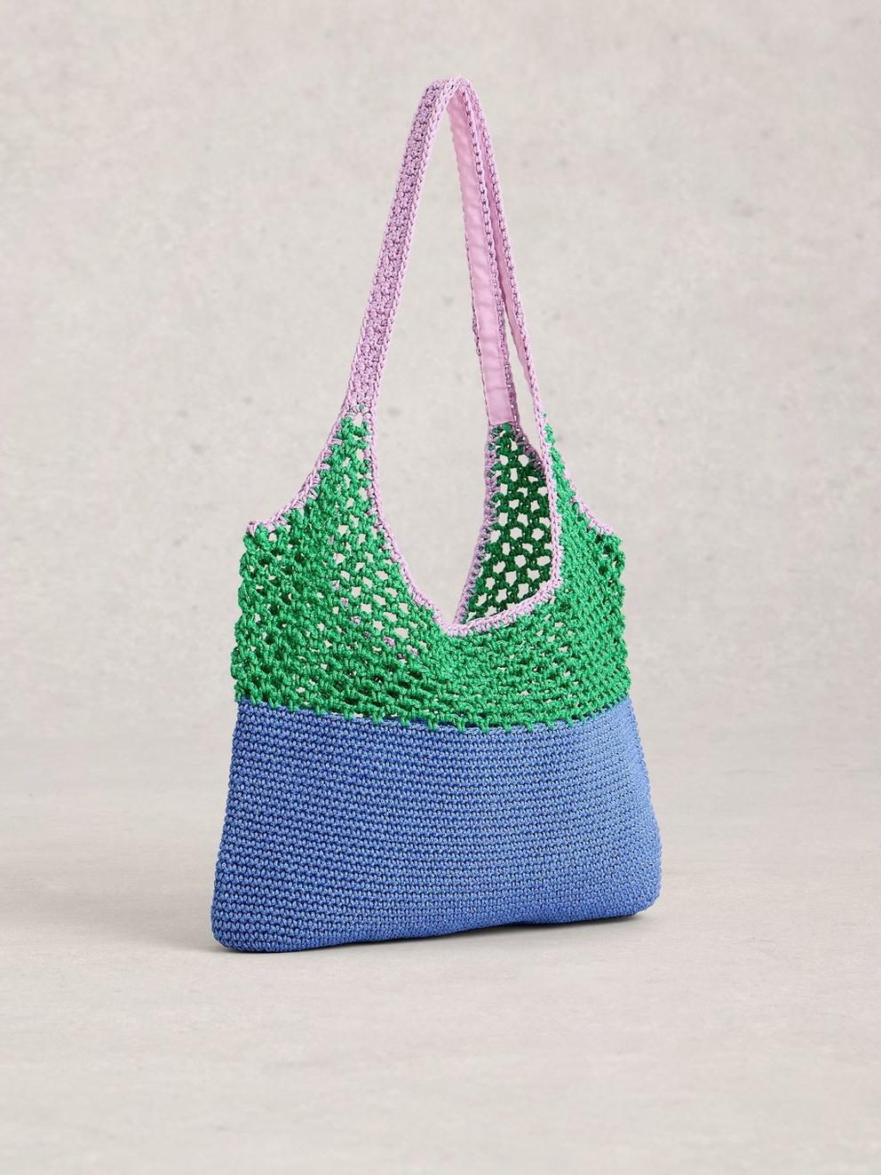 Christe Crochet Shopper Bag in BLUE MLT - FLAT BACK