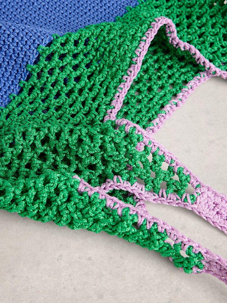 Christe Crochet Shopper Bag in BLUE MLT - FLAT DETAIL