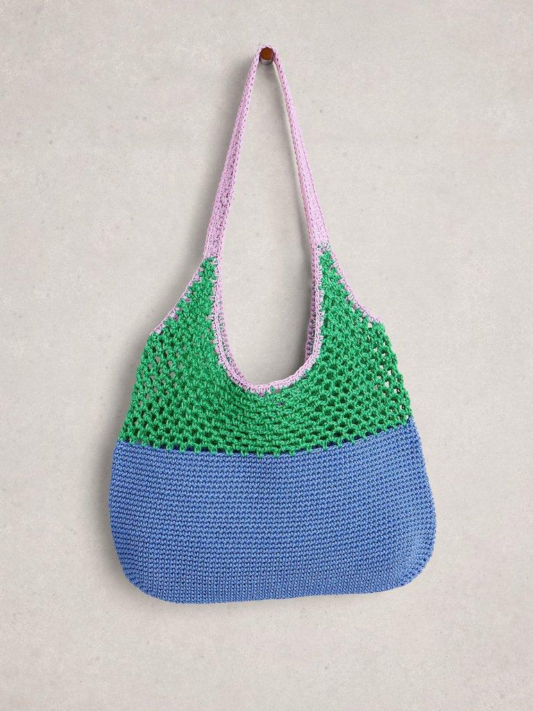 Christe Crochet Shopper Bag in BLUE MLT - FLAT FRONT