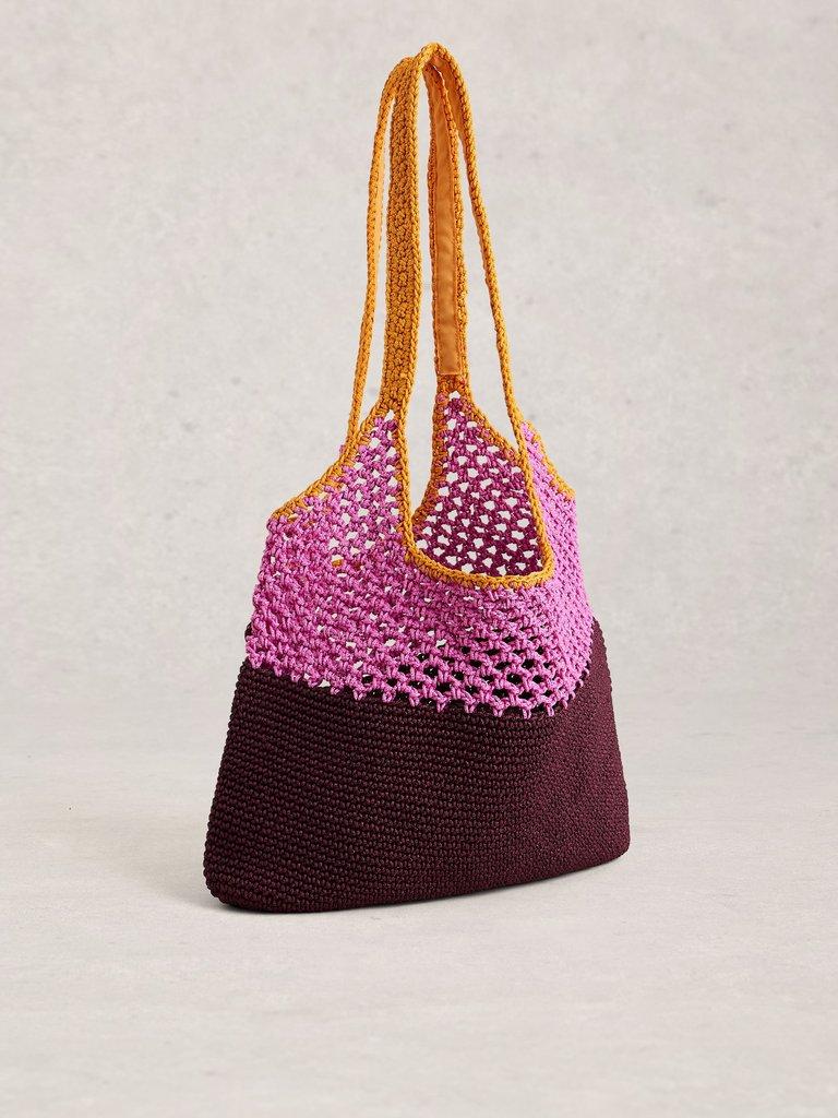 Christe Crochet Shopper Bag in PINK MLT - FLAT BACK