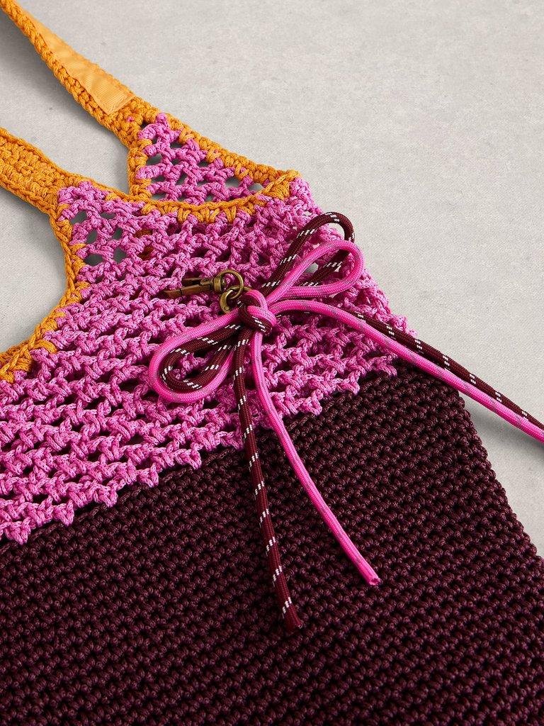 Christe Crochet Shopper Bag in PINK MLT - FLAT DETAIL
