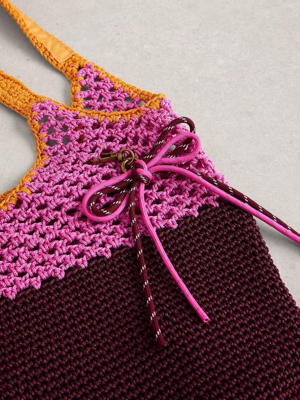 Christe Crochet Shopper Bag in PINK MLT - FLAT DETAIL