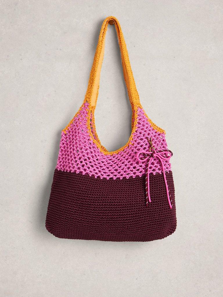 Christe Crochet Shopper Bag in PINK MLT - FLAT FRONT