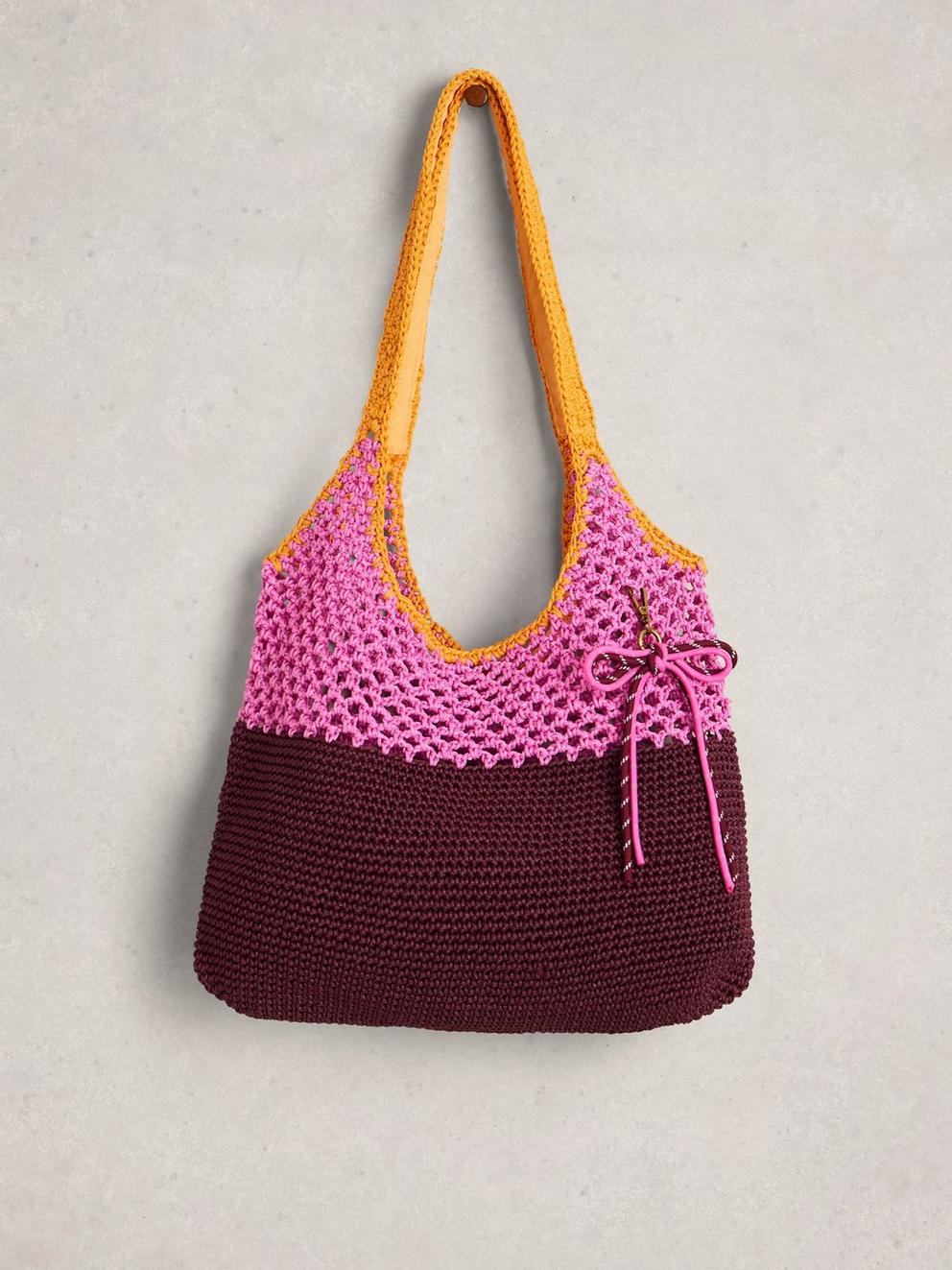 Christe Crochet Shopper Bag in PINK MLT - FLAT FRONT