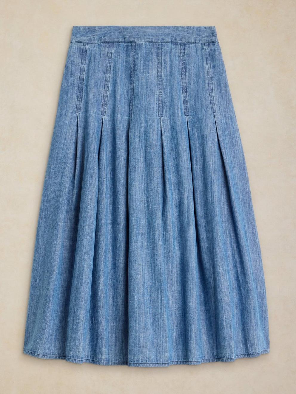 MARLOWE DENIM SKIRT in CHAMB BLUE - FLAT FRONT