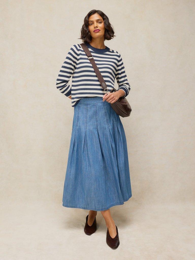 MARLOWE DENIM SKIRT in CHAMB BLUE - LIFESTYLE