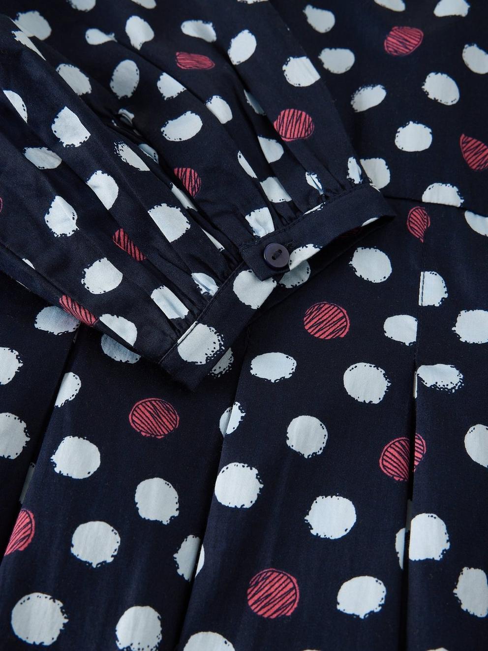 SIERRA PLEAT DRESS in NAVY MULTI - FLAT DETAIL