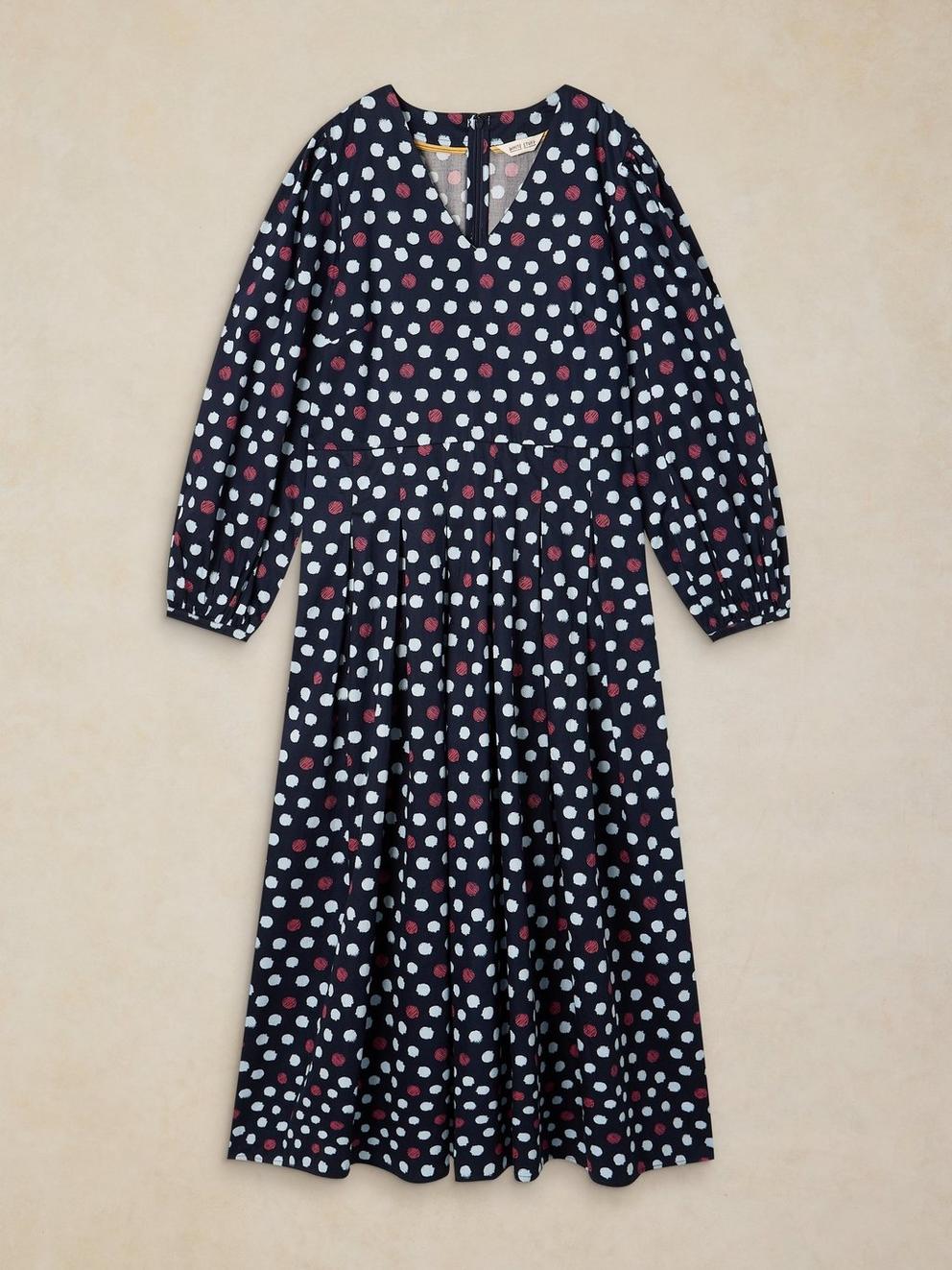 SIERRA PLEAT DRESS in NAVY MULTI - FLAT FRONT