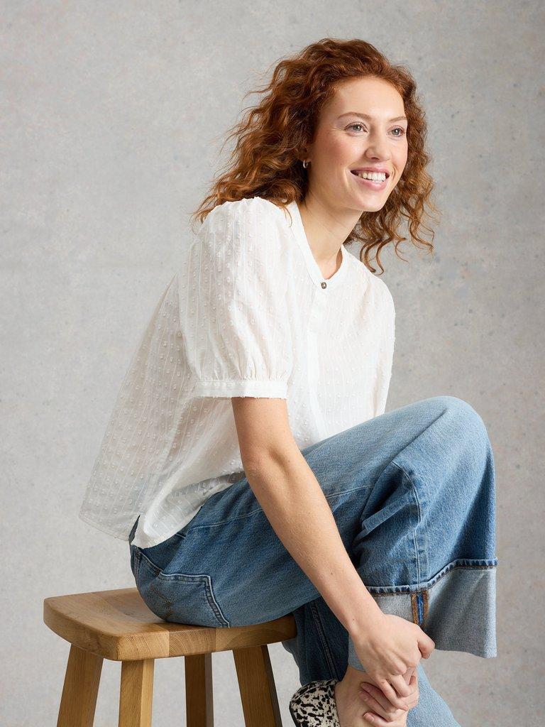 Lana Short Sleeve Top in BRIL WHITE - LIFESTYLE