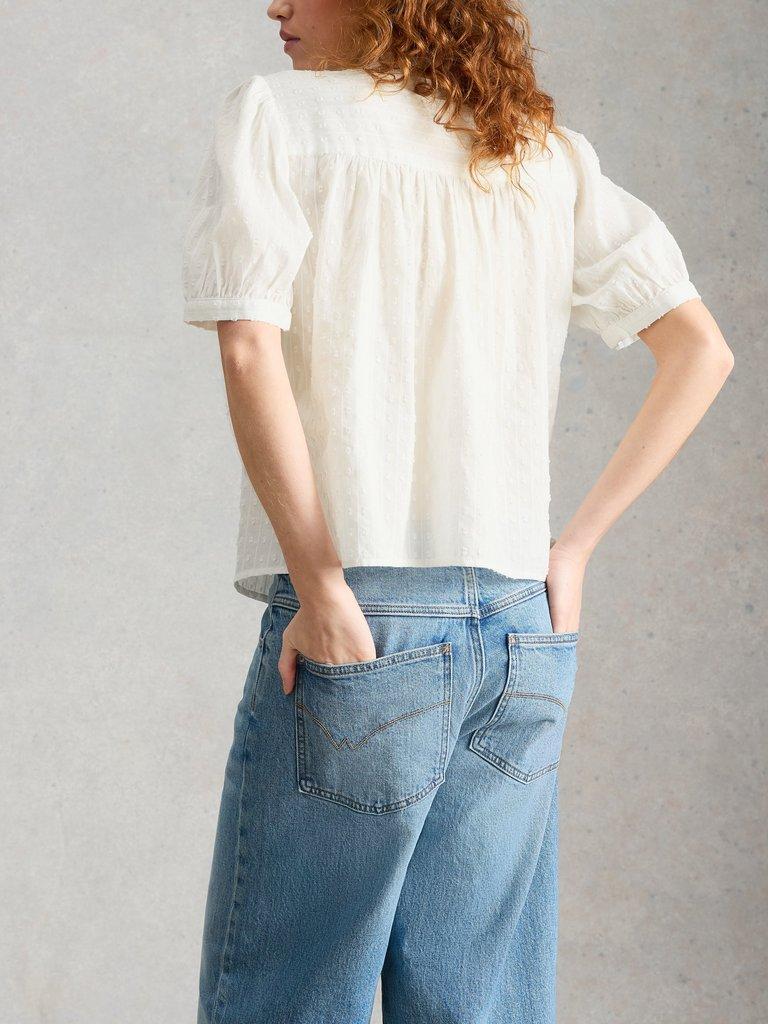 Lana Short Sleeve Top in BRIL WHITE - MODEL BACK