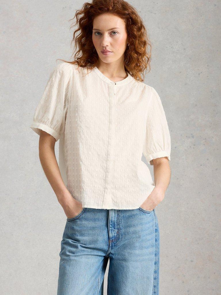 Lana Short Sleeve Top in BRIL WHITE - MODEL DETAIL