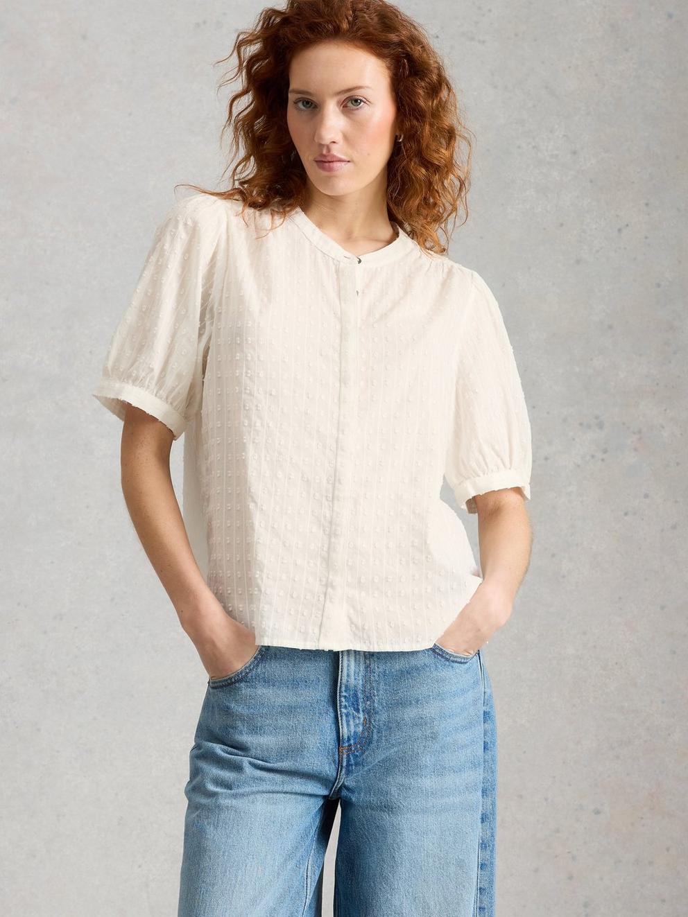 Lana Short Sleeve Top in BRIL WHITE - MODEL DETAIL