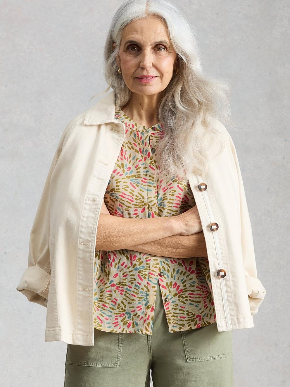 Lana Short Sleeve Top in IVORY PR - MODEL DETAIL