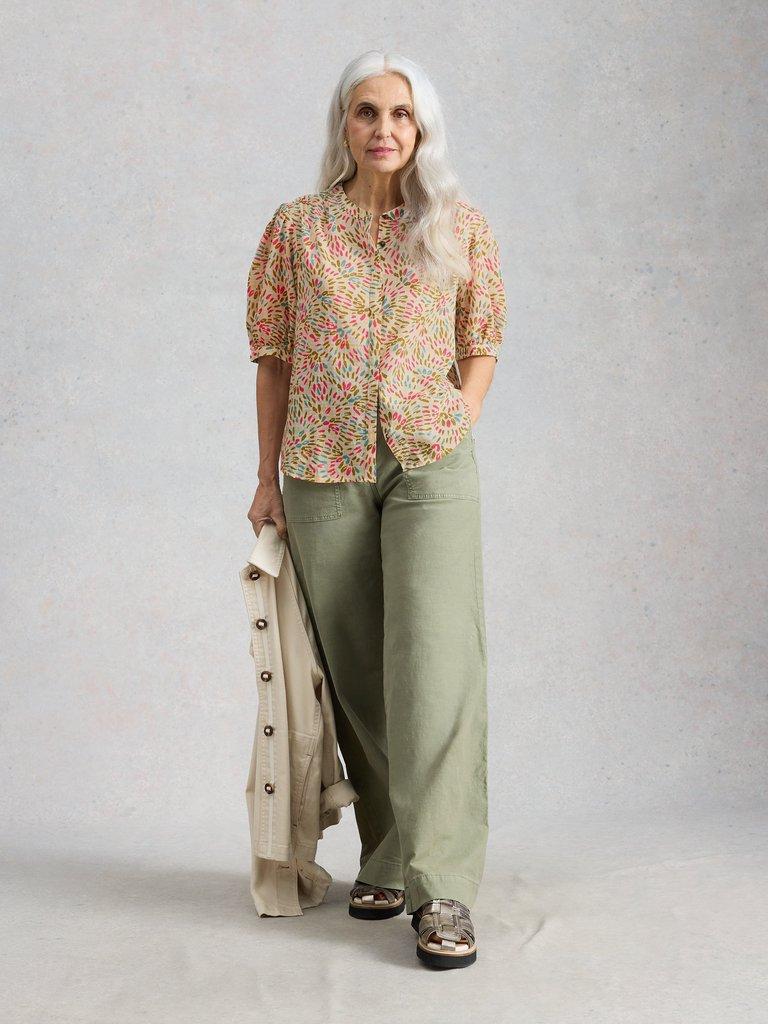 Lana Short Sleeve Top in IVORY PR - MODEL FRONT