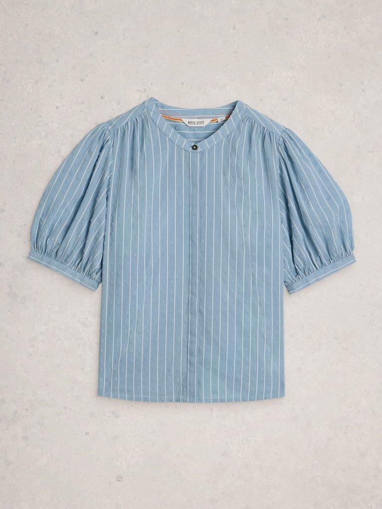 Lana Short Sleeve Top in MID BLUE - FLAT FRONT