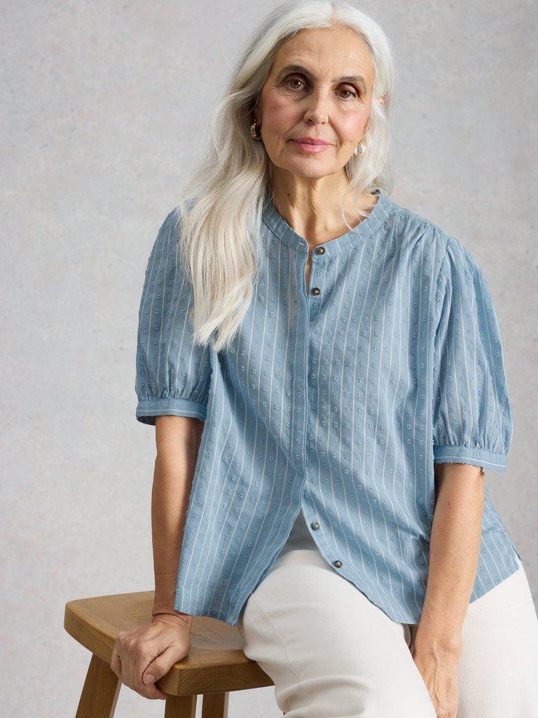 Lana Short Sleeve Top in MID BLUE - LIFESTYLE