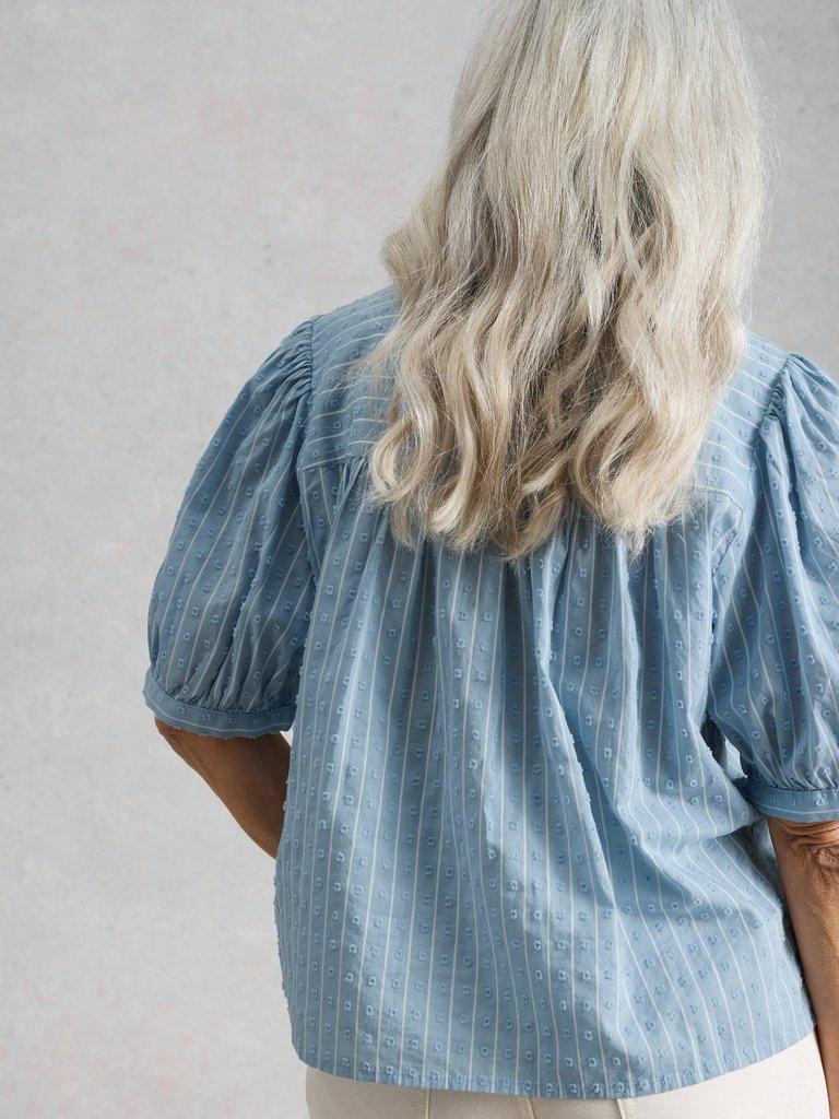 Lana Short Sleeve Top in MID BLUE - MODEL BACK