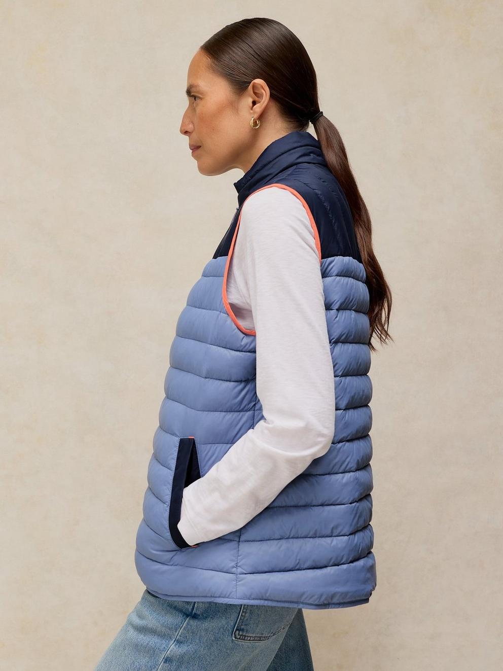 RHEA QUILTED GILET in NAVY MULTI - LIFESTYLE