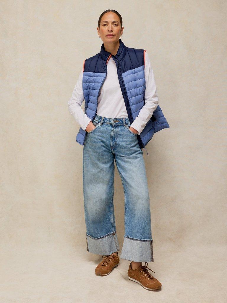 RHEA QUILTED GILET in NAVY MULTI - MODEL FRONT