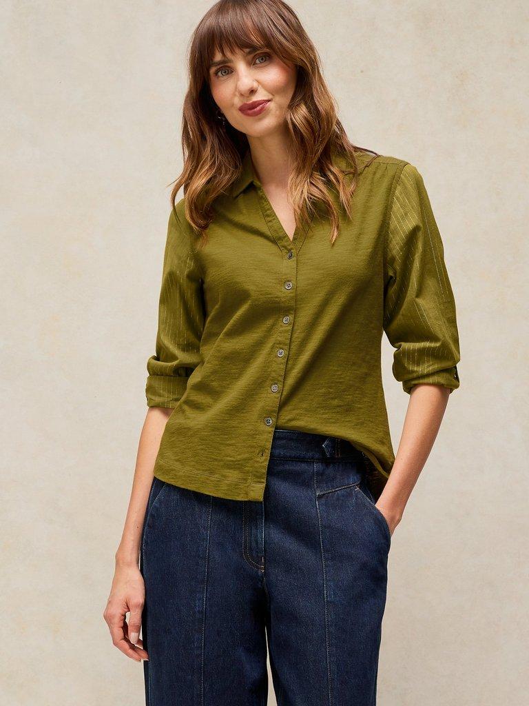 ANNIE SPARKLE MIX SHIRT in MID GREEN - LIFESTYLE