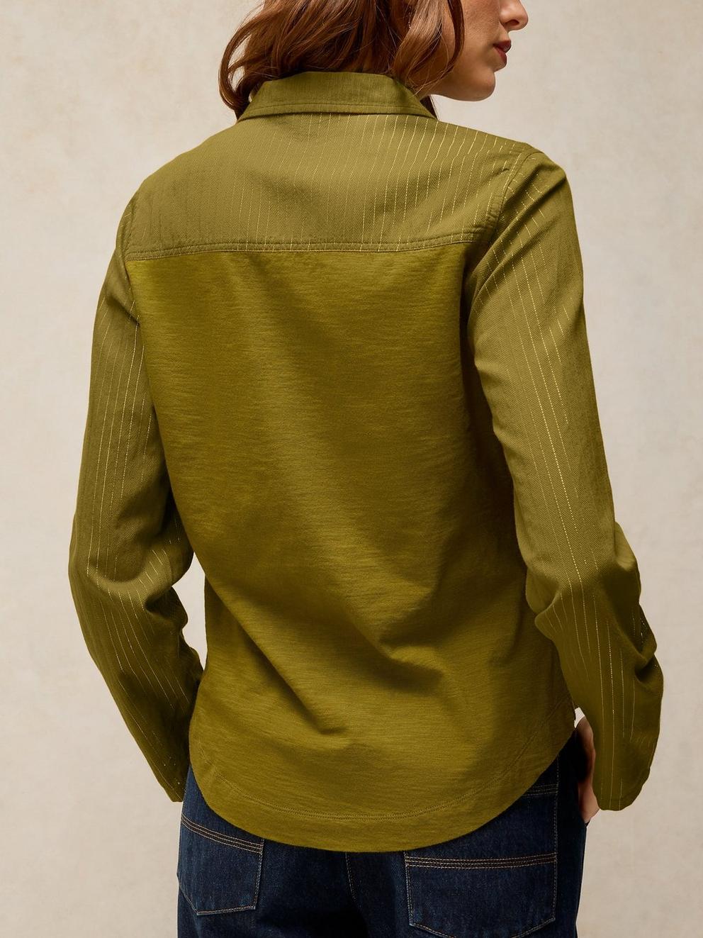 ANNIE SPARKLE MIX SHIRT in MID GREEN - MODEL BACK