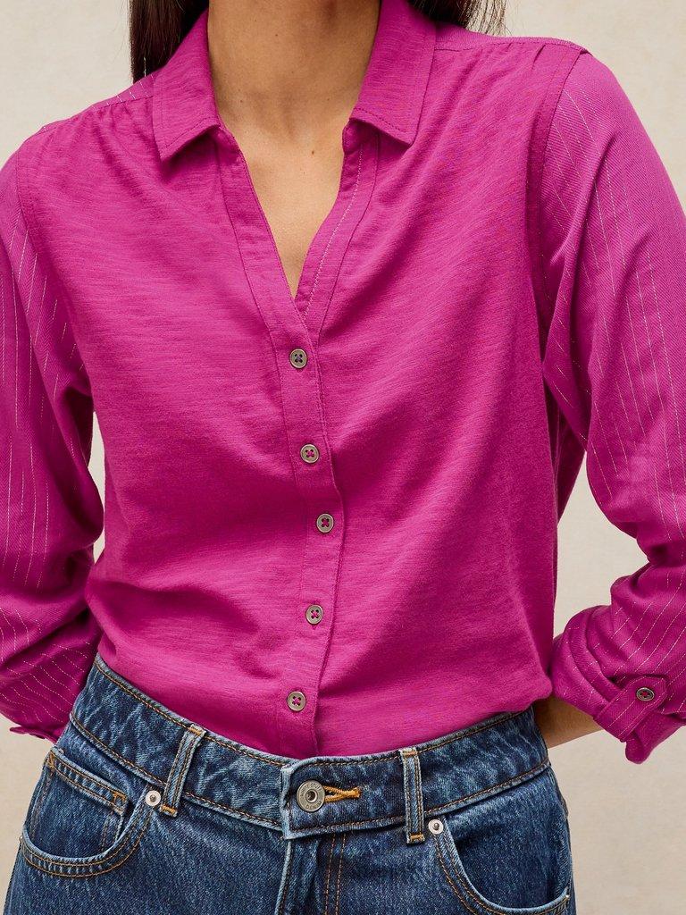 ANNIE SPARKLE MIX SHIRT in MID PINK - MODEL DETAIL