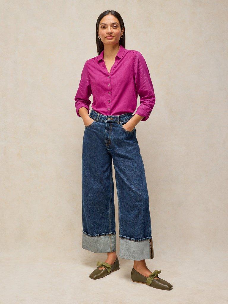 ANNIE SPARKLE MIX SHIRT in MID PINK - MODEL FRONT