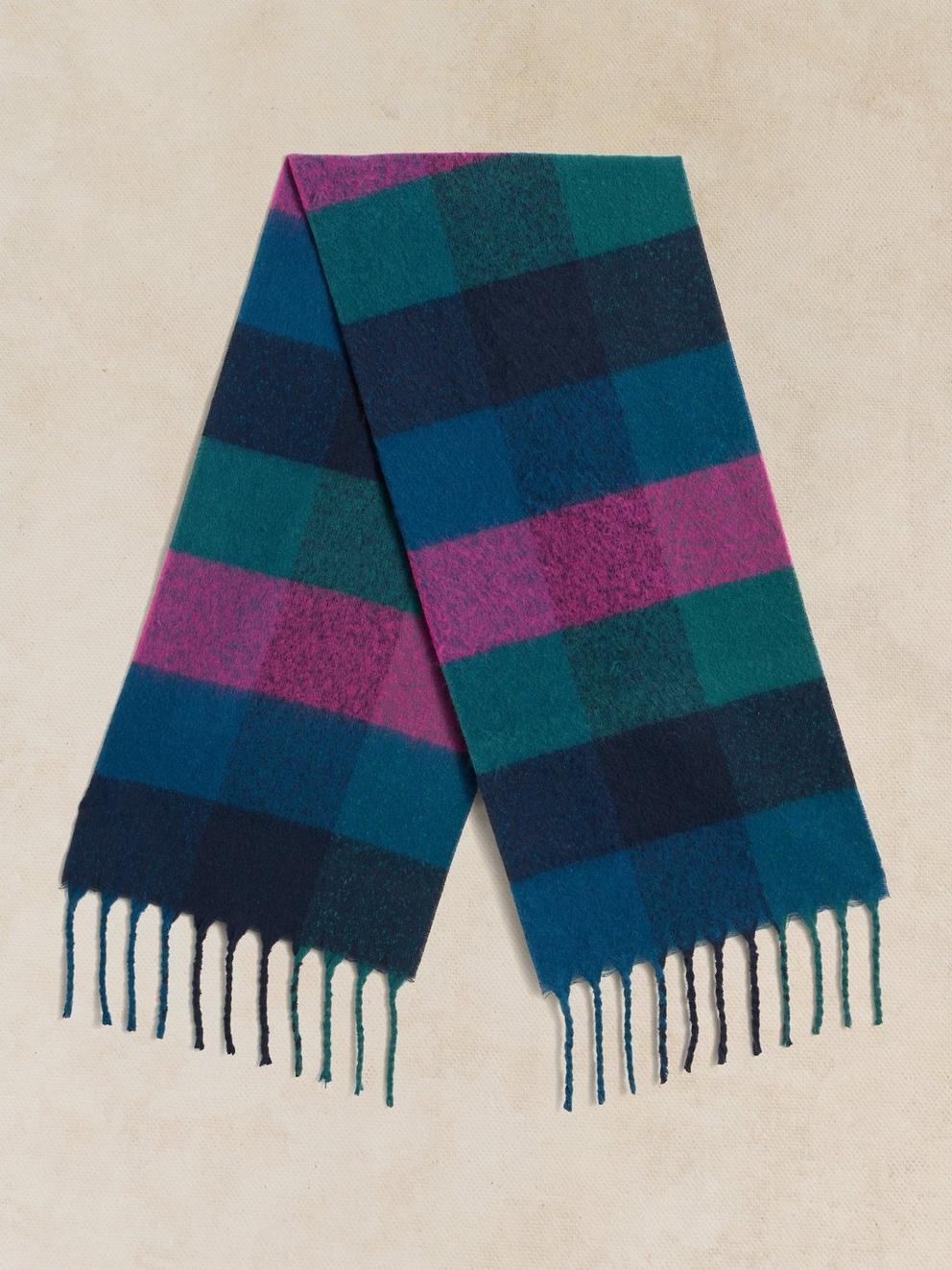 SHELLEY BRUSHED CHECK SCARF in NAVY MULTI - FLAT BACK