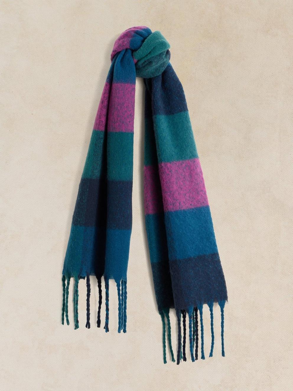 SHELLEY BRUSHED CHECK SCARF in NAVY MULTI - FLAT FRONT