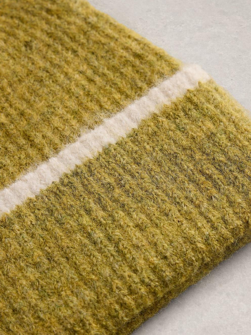 EMMA COLOURBLOCK BEANIE in MID GREEN - FLAT DETAIL