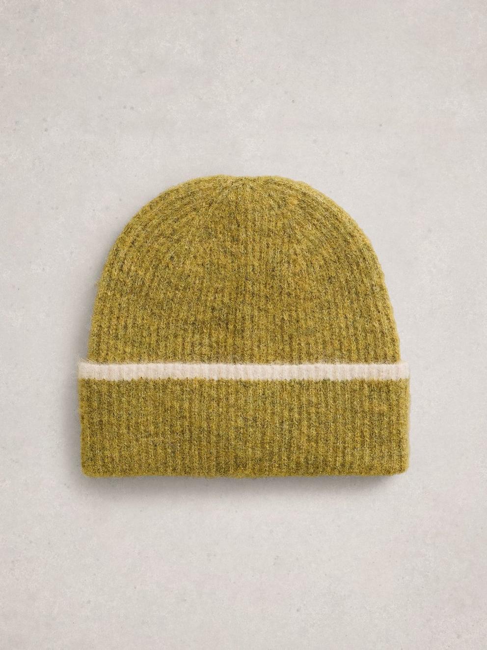 EMMA COLOURBLOCK BEANIE in MID GREEN - FLAT FRONT