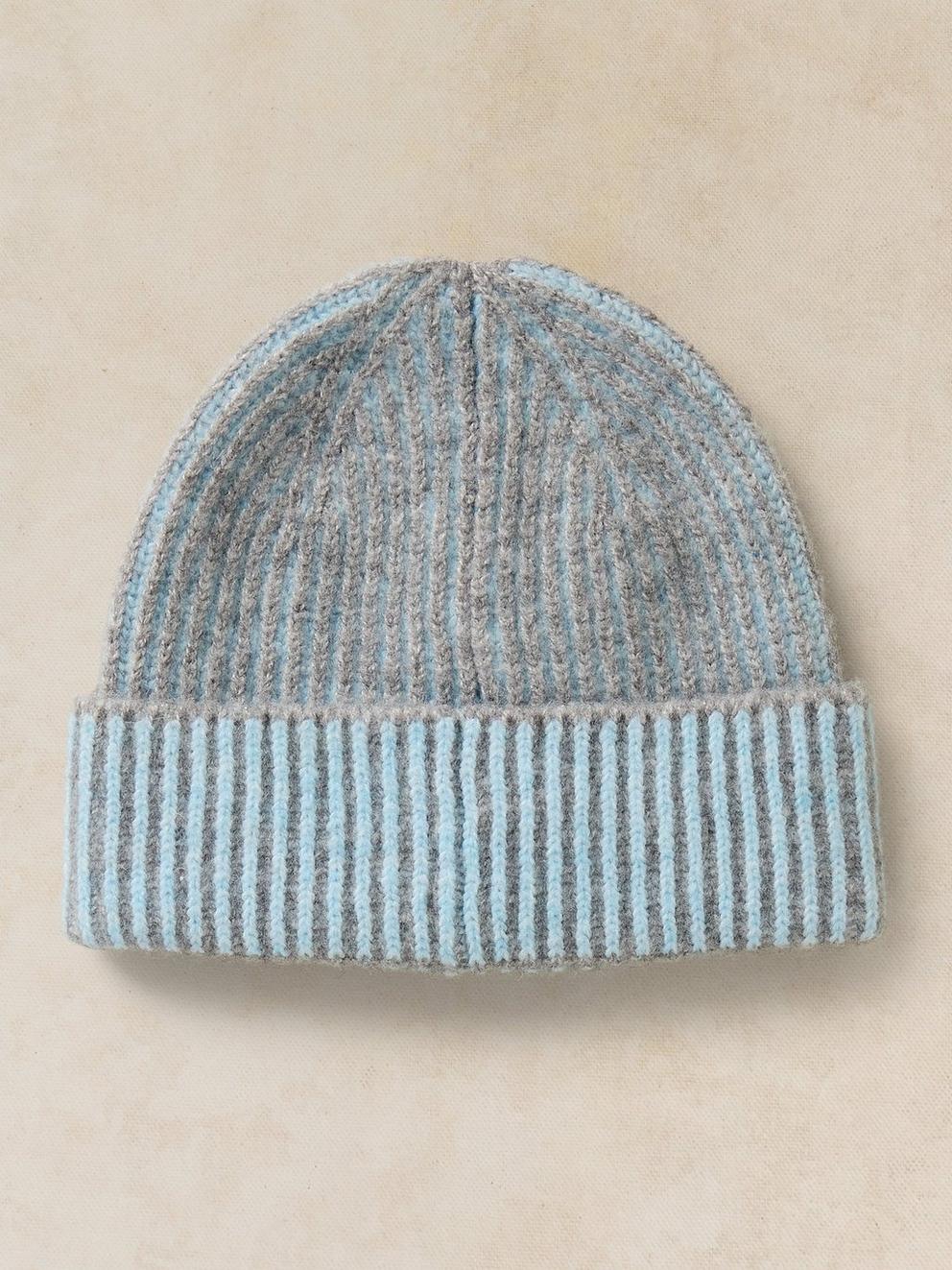TWO TONE RIBBED BEANIE in GREY MLT - FLAT DETAIL