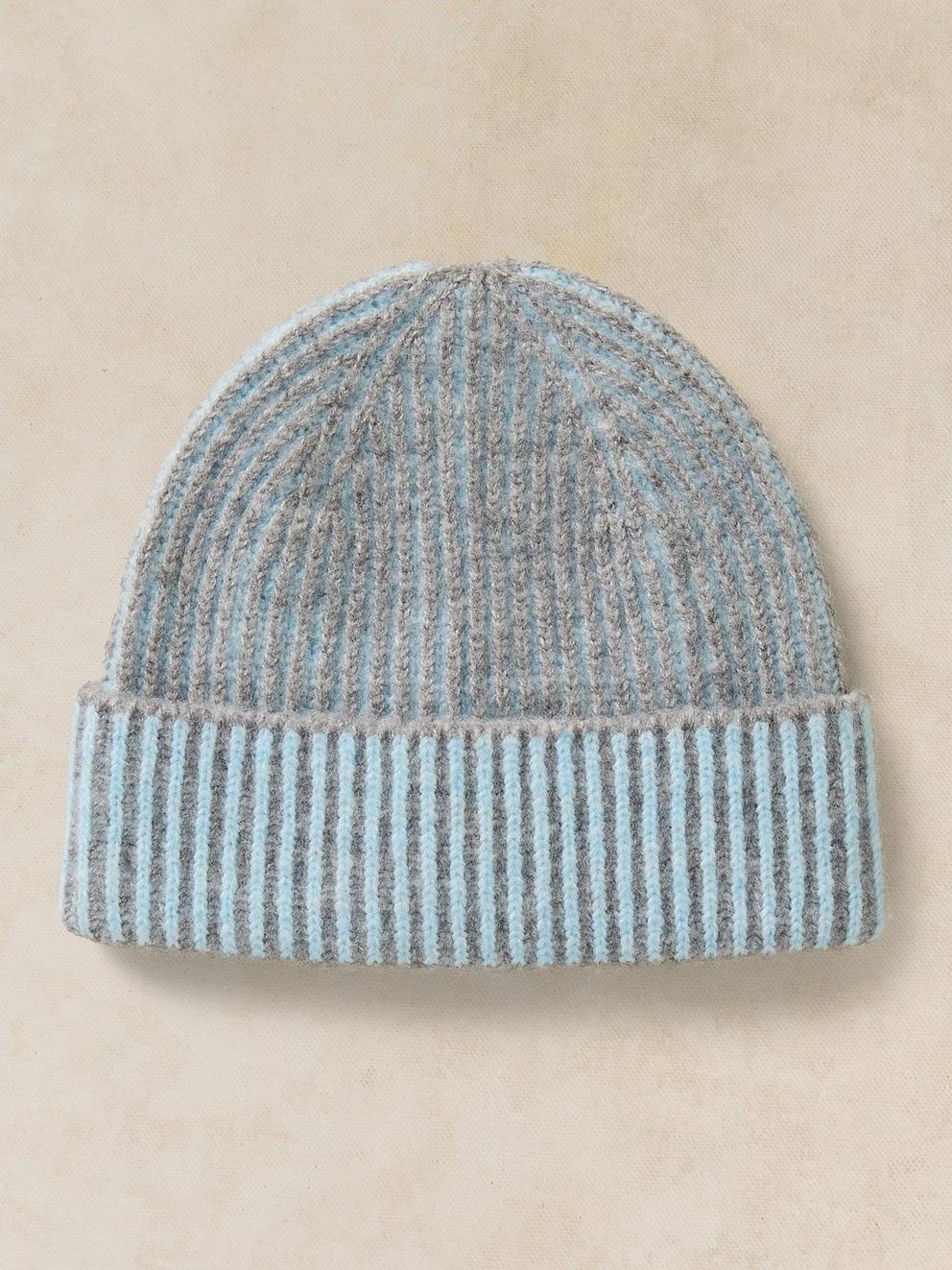 TWO TONE RIBBED BEANIE in GREY MLT - FLAT FRONT