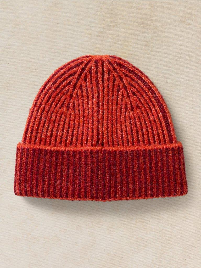 TWO TONE RIBBED BEANIE in ORANGE MLT - FLAT BACK