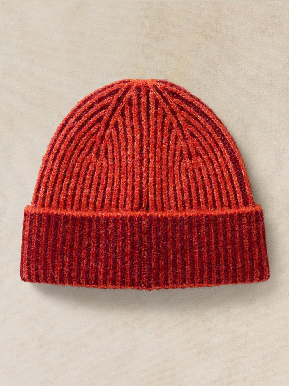 TWO TONE RIBBED BEANIE in ORANGE MLT - FLAT BACK