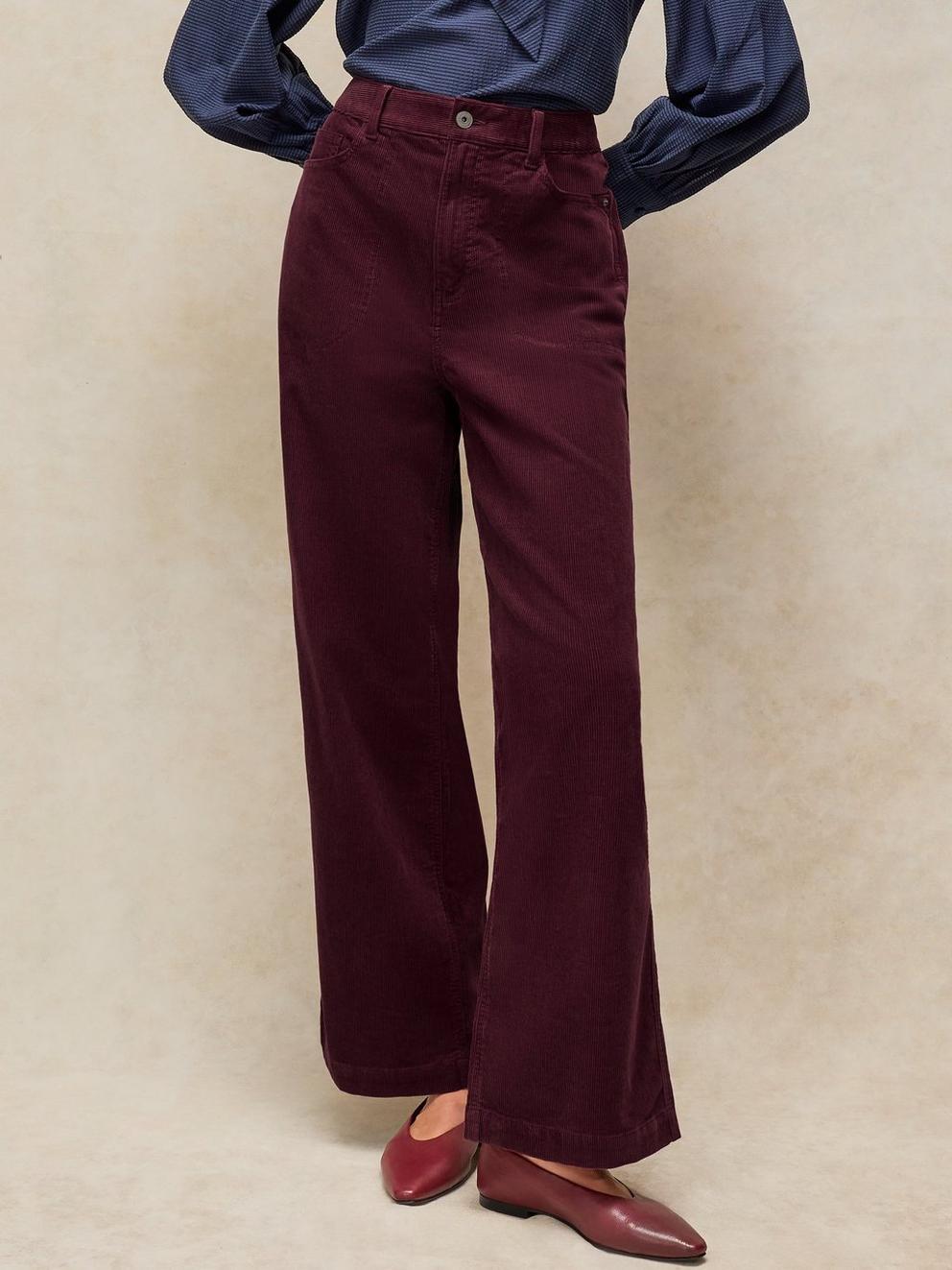 TIA CORD WIDE LEG TROUSER in DK PLUM | White Stuff