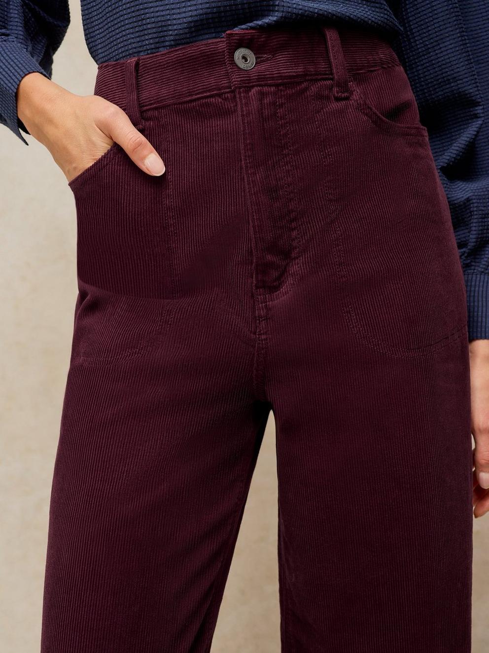 TIA CORD WIDE LEG TROUSER in DK PLUM | White Stuff