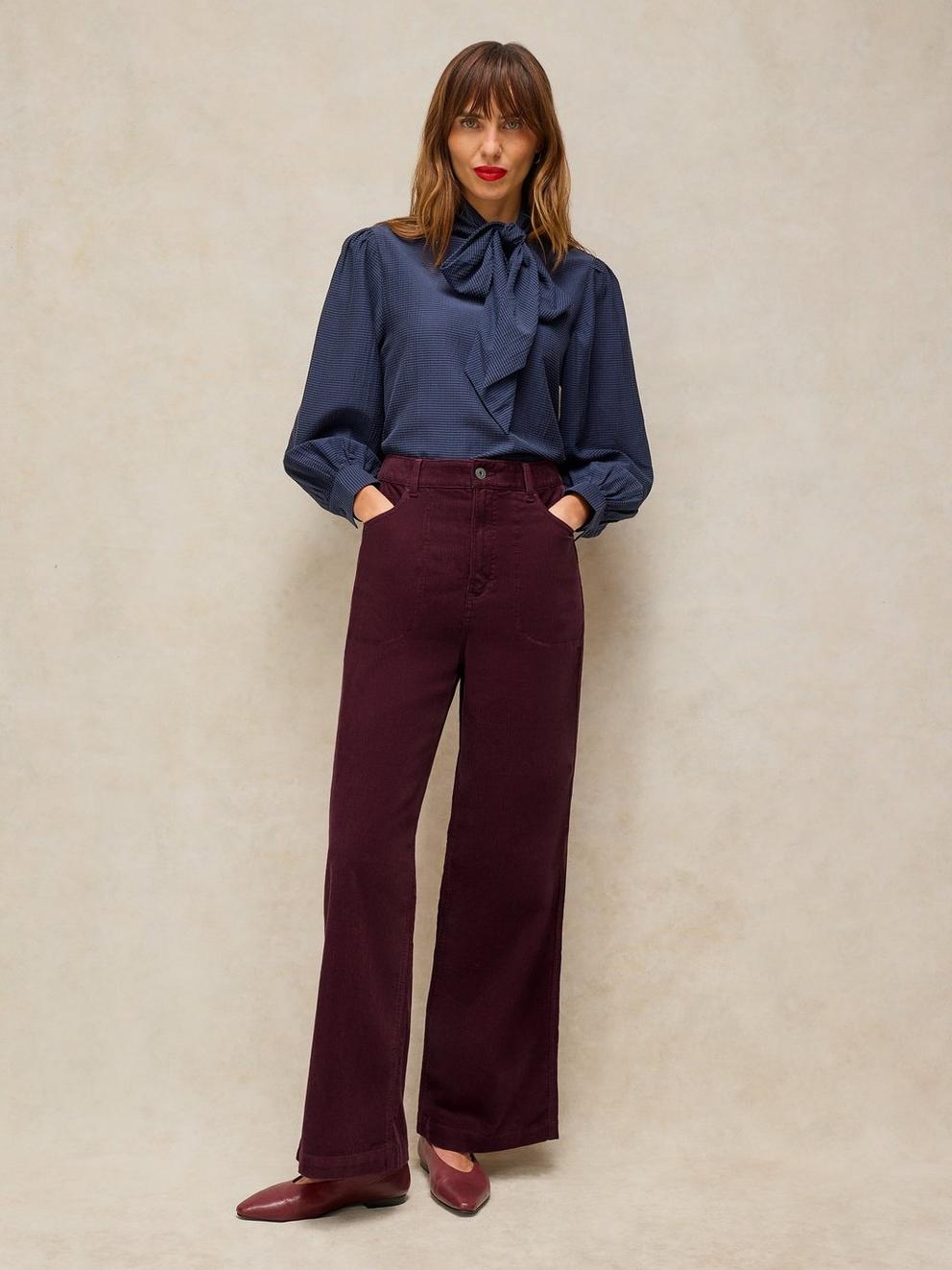 TIA CORD WIDE LEG TROUSER in DK PLUM | White Stuff