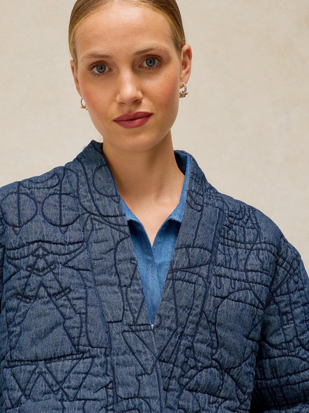 ELODIE REVERSIBLE JACKET in BLUE MLT - MODEL DETAIL