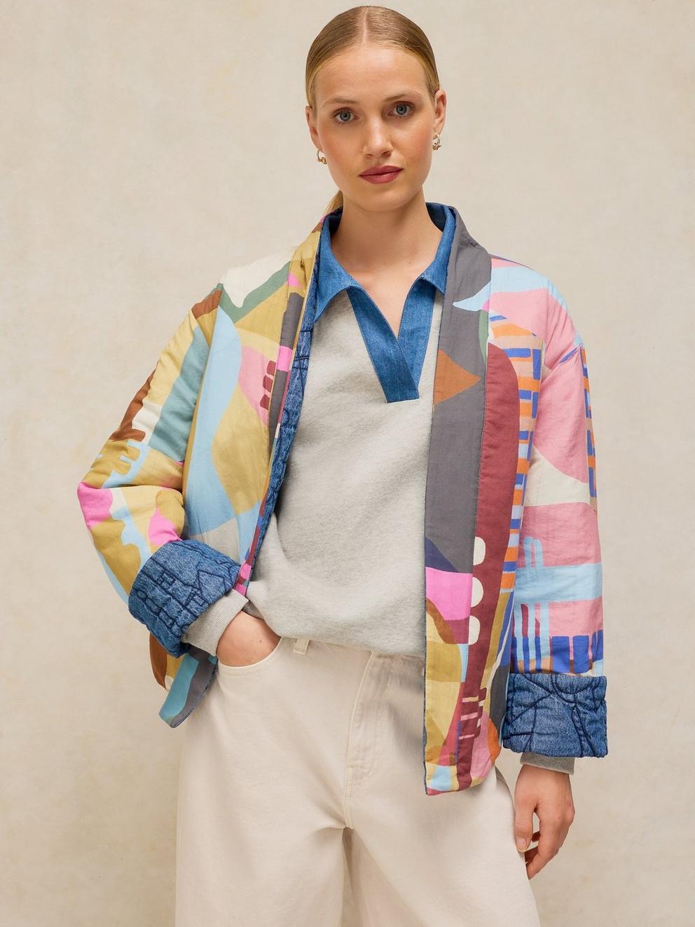 ELODIE REVERSIBLE JACKET in BLUE MLT - MODEL FRONT