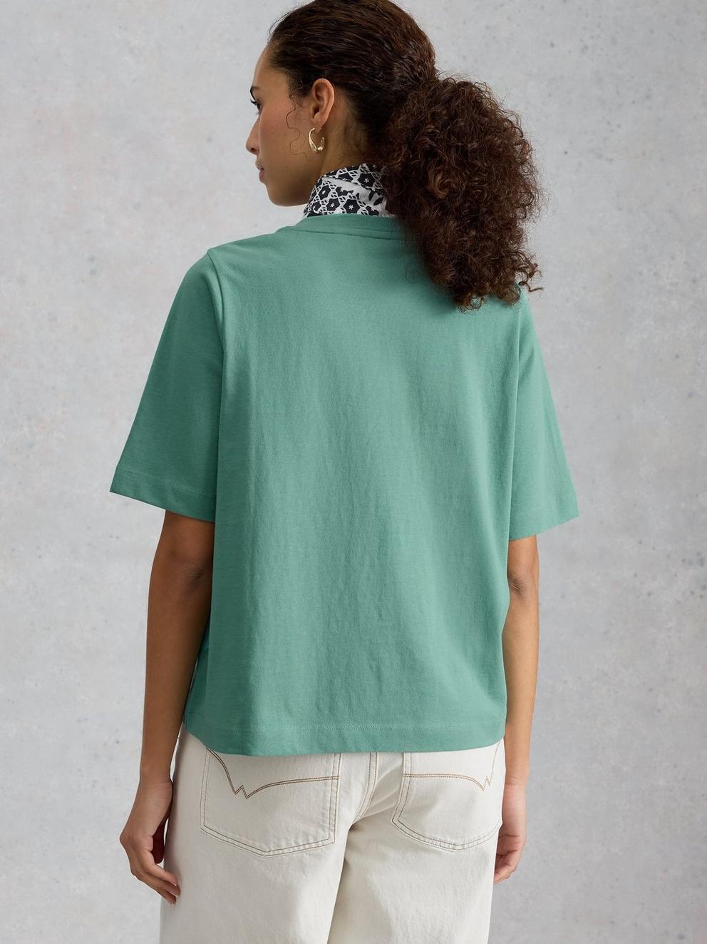 KHLOE TEE in MID TEAL - MODEL BACK