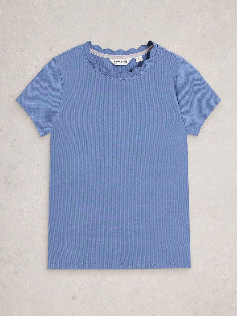AIDA SCALLOP SS TEE in MID BLUE - FLAT FRONT
