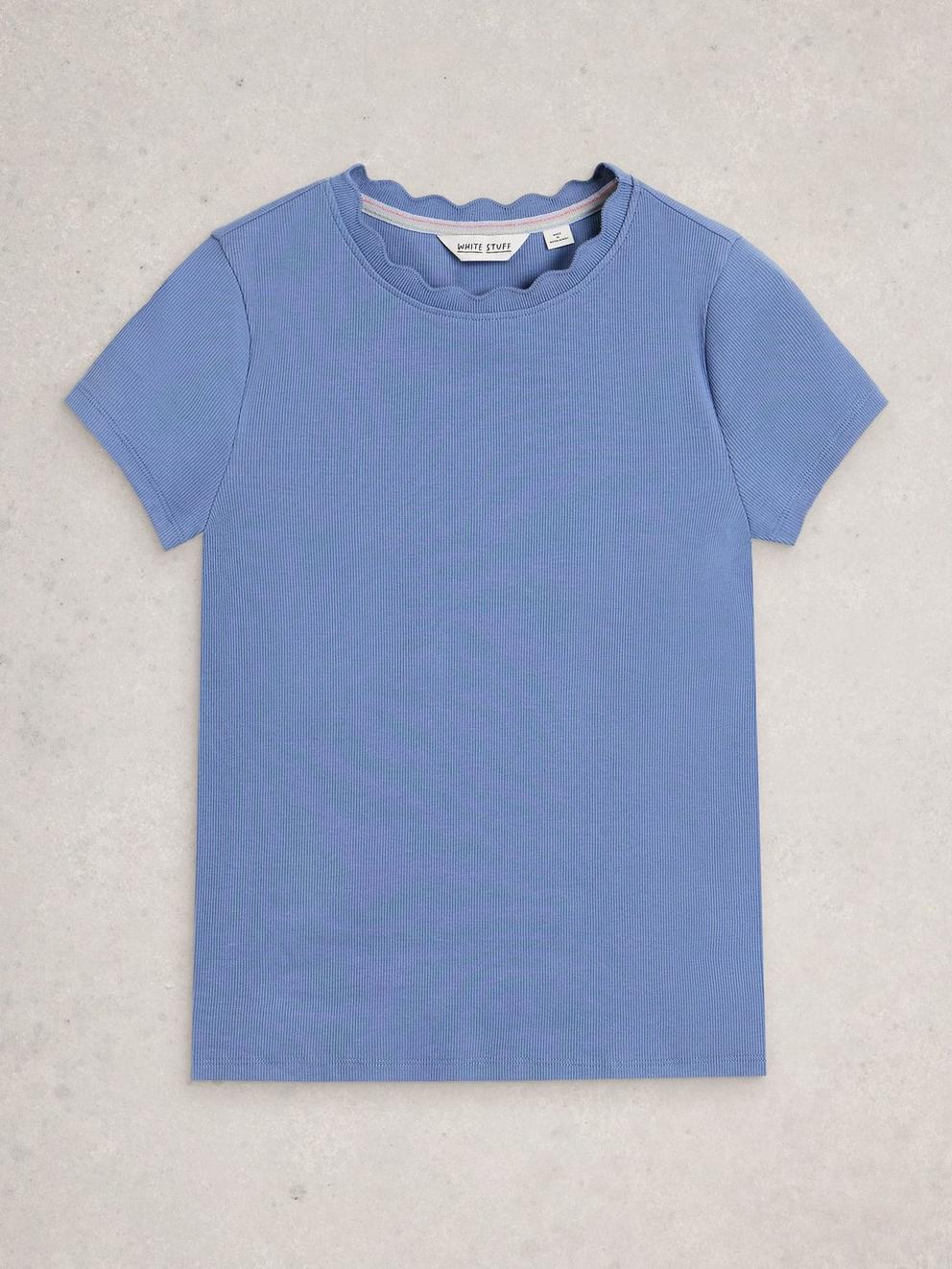 AIDA SCALLOP SS TEE in MID BLUE - FLAT FRONT