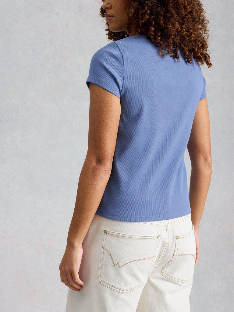 AIDA SCALLOP SS TEE in MID BLUE - MODEL BACK