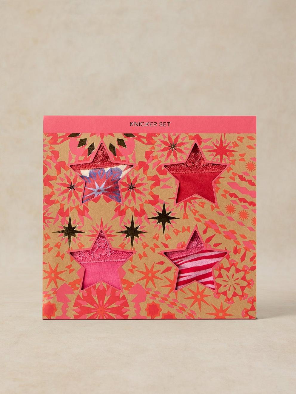 4 PACK KNICKER BOX SET in RED MLT - MODEL FRONT