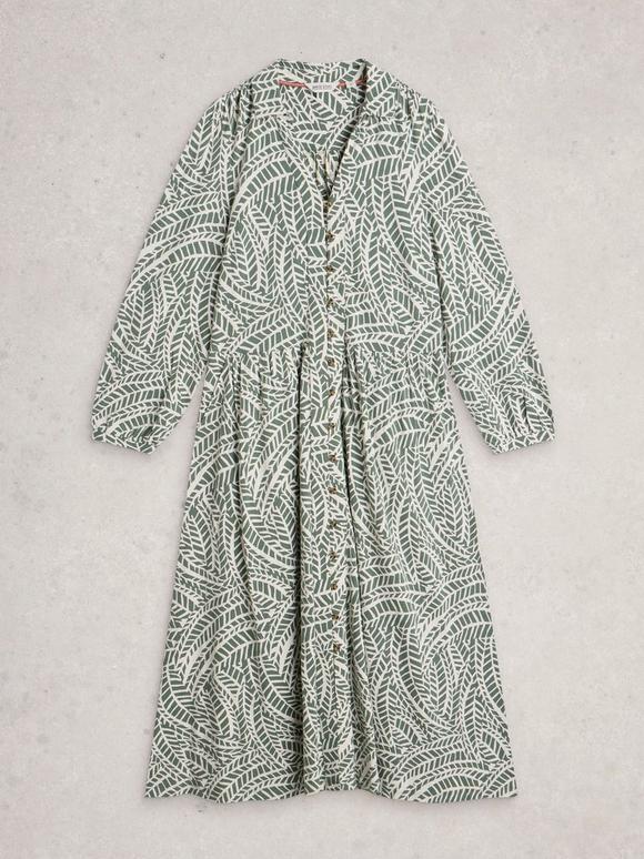 Leah Short Sleeve Jersey Midi Dress in GREEN PRINT | White Stuff