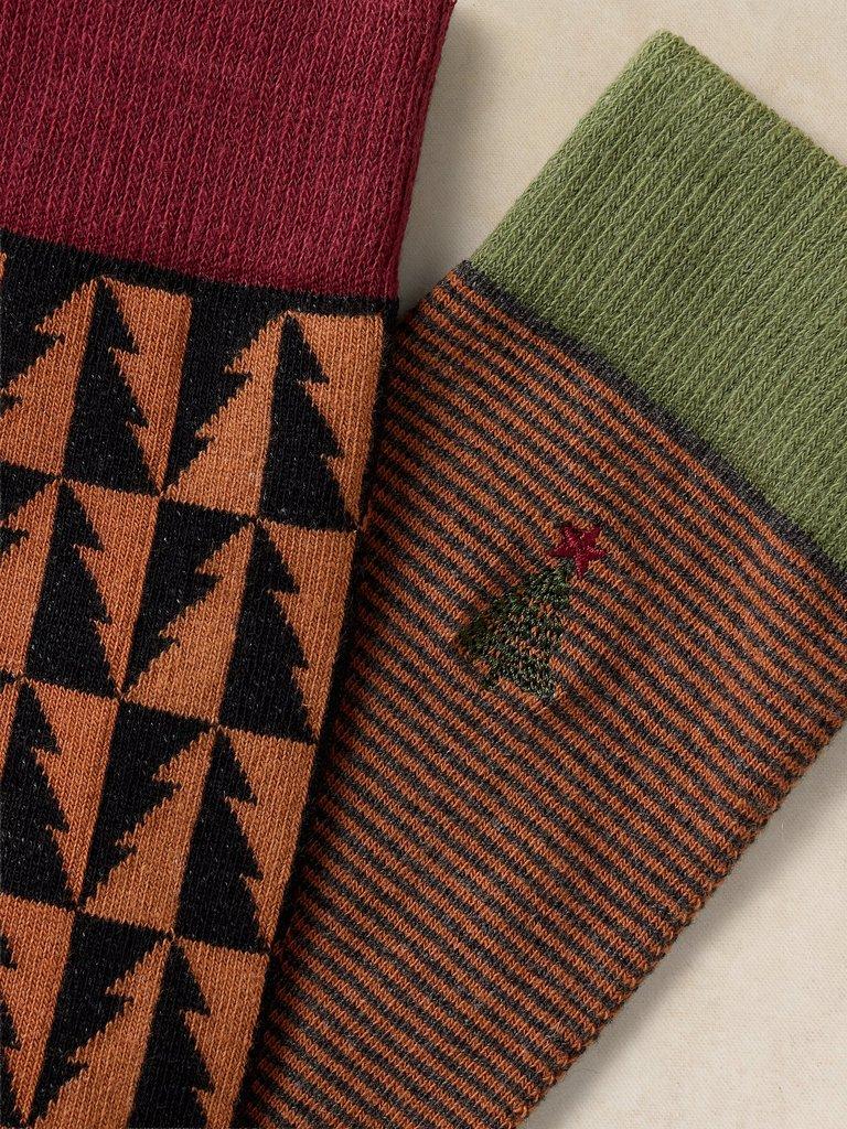 2PK CHRISTMAS TREE SOCK in GREEN MULTI | White Stuff