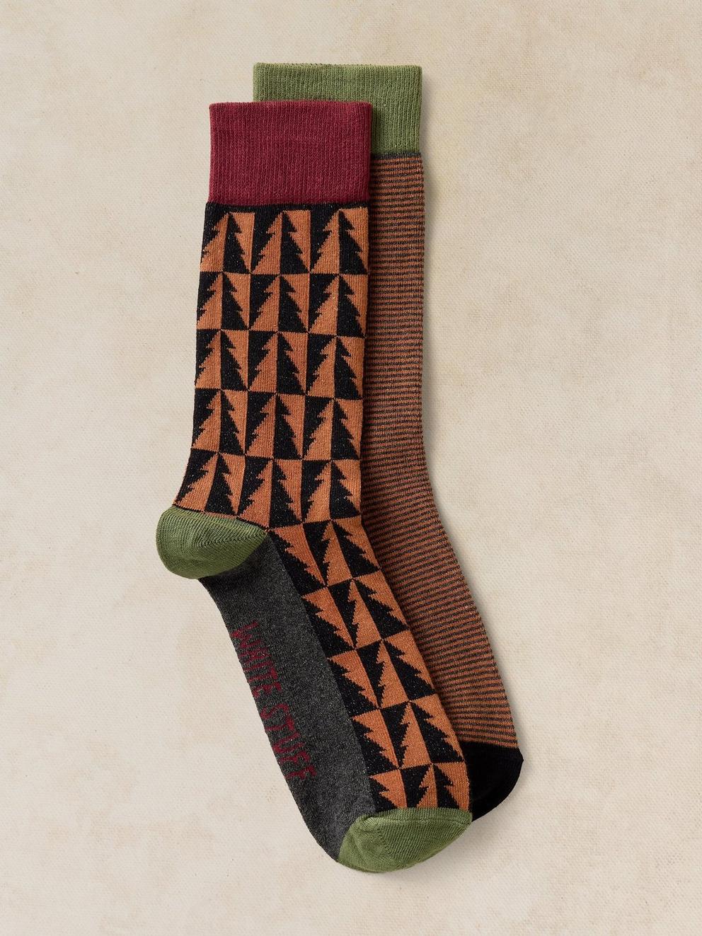 2PK CHRISTMAS TREE SOCK in GREEN MULTI | White Stuff