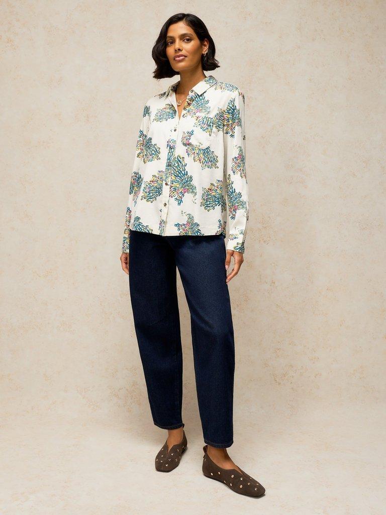 LIBBY PRINTED SHIRT in IVORY MLT - MODEL FRONT