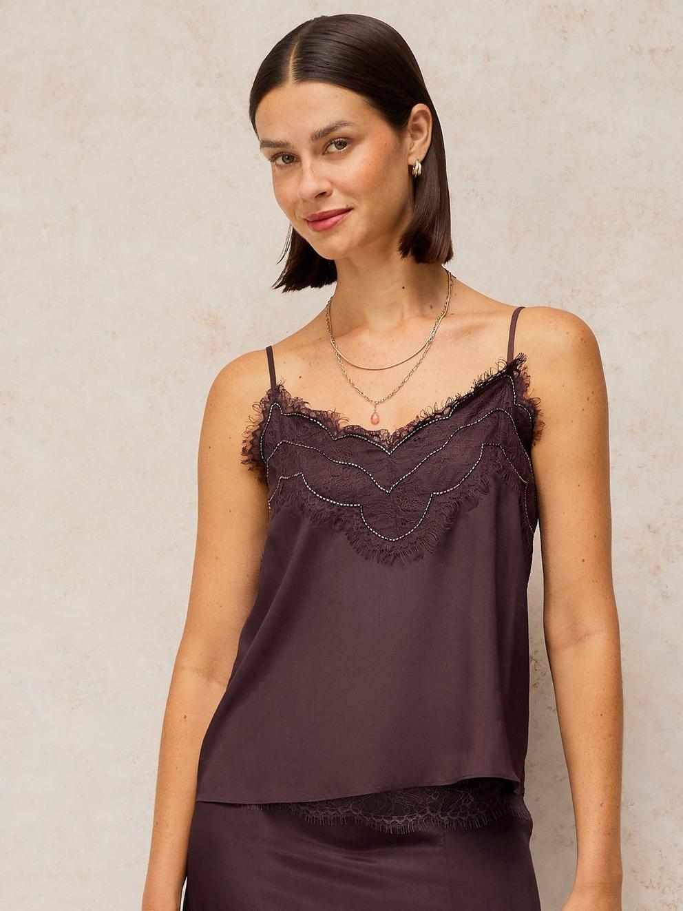 INES STRAPPY VEST TOP in DEEP BROWN | White Stuff